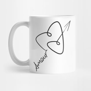 Heart-shaped curved Cupid's arrow. Amour. Mug